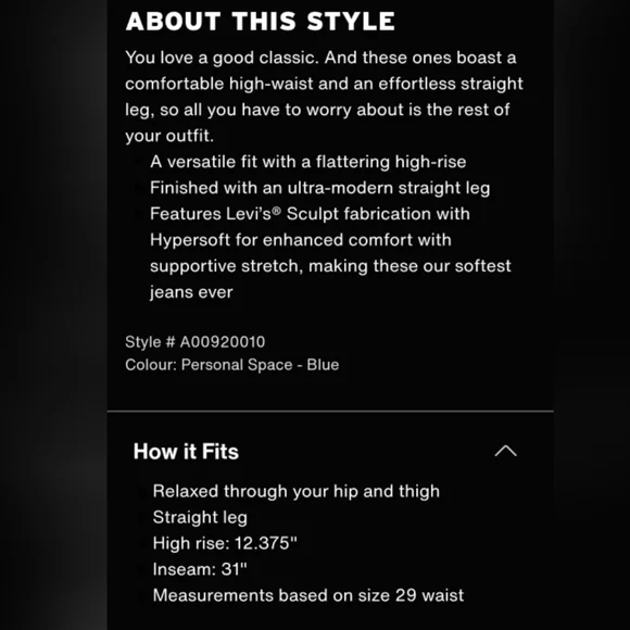 Levi's High Rise Straight Leg Jeans 31 NWT - Picture 4 of 8